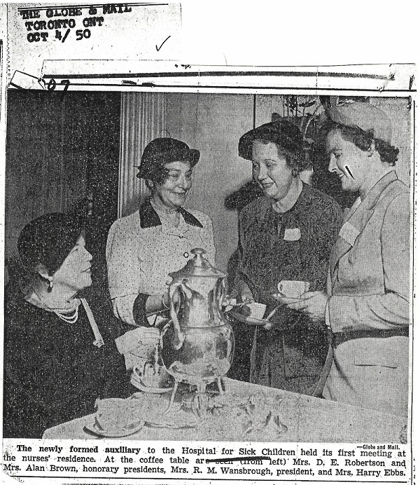 An image from Oct. 4, 1950 Globe and Mail showing four women in fancy dress.