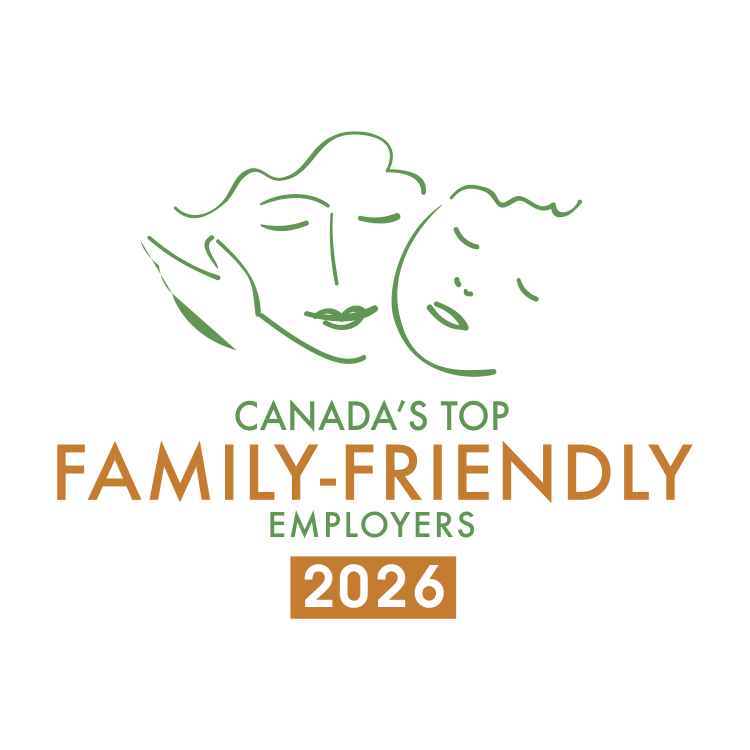 Canada’s Top Family‑Friendly Employers 2026 logo, showing a stylized line drawing of an adult and child’s faces above the text.