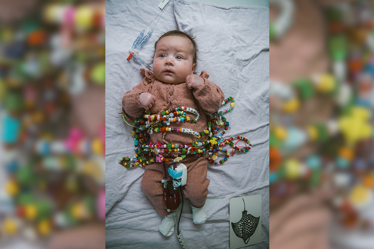 Sloane with her Bravery Beads.